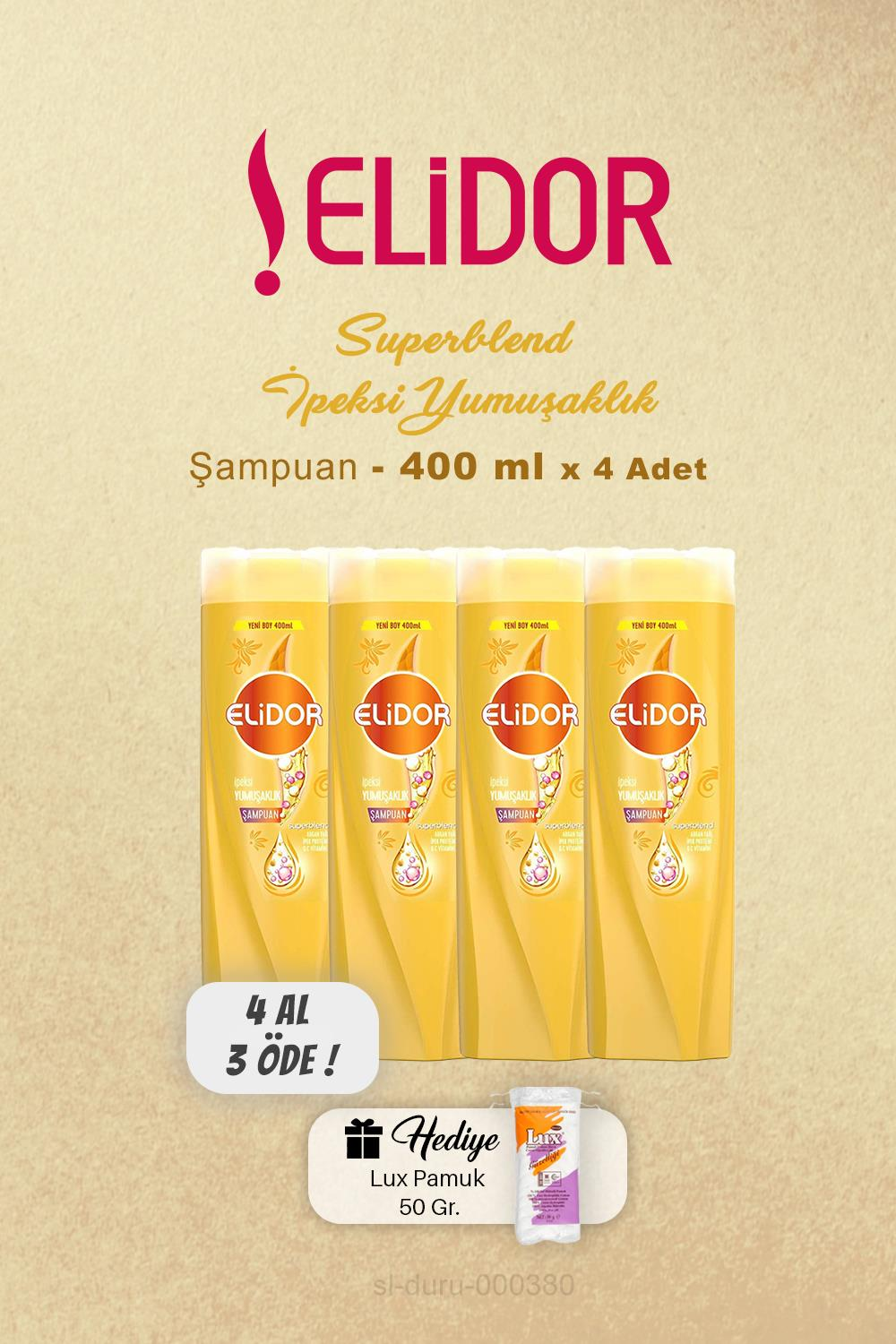 4 AL 3 ÖDE Elidor Şampuan İpeksi Yumuşaklık 400 ml, Pamuk Hediyeli