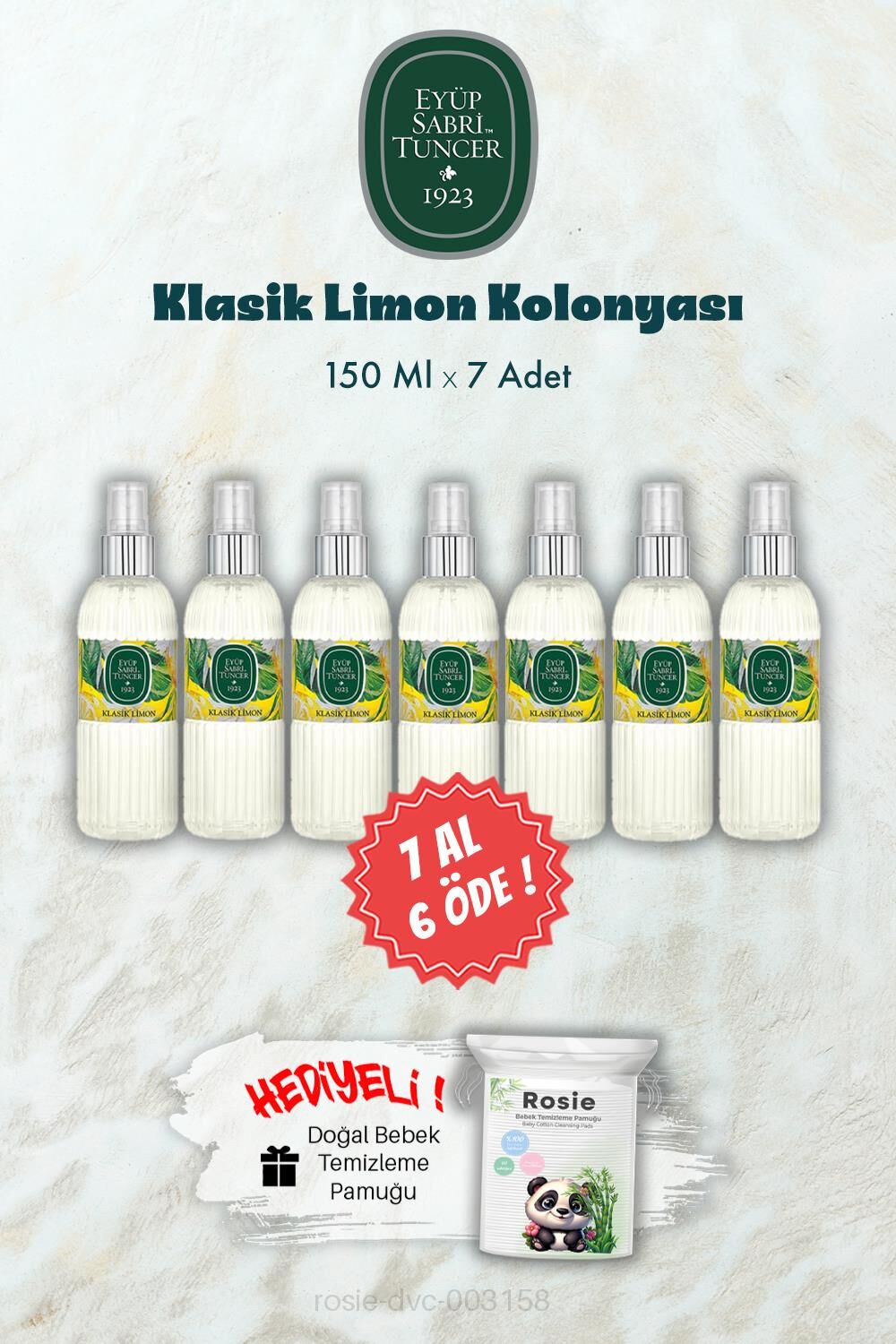 150 ML Klasik Limon Kolonyası 7 AL 6 ÖDE ve ROSIE Hediye