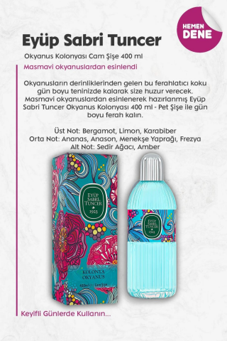3 Adet Eyüp Sabri Tuncer Okyanus Kolonyası Cam Şişe 400 ml ve 60'lı ROSIE Pamuk