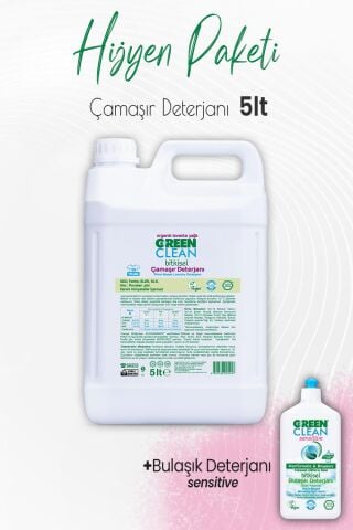 Green Clean Çamaşır Deterjanı Lavanta 5 lt ve Sensitive Bulaşık Deterjanı 500 ml