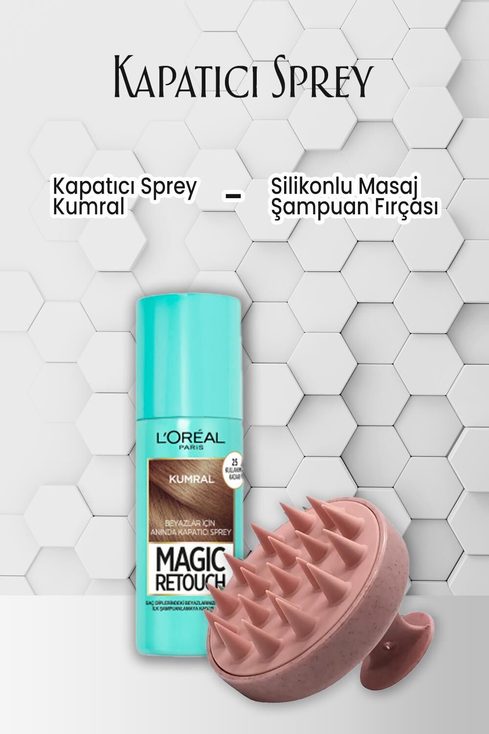 Loreal Paris Sprey Kapatıcı Kumral 75 ml ve Şampuan Fırçası Pembe