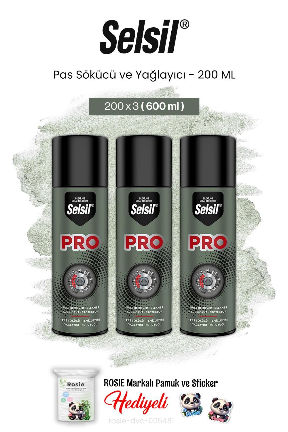 Selsil 3'lü Pas Sökücü ve Yağlayıcı 200 ML ve rosie pamuk
