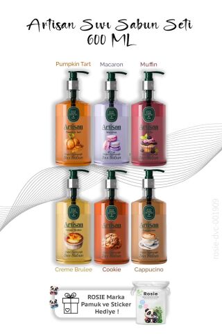 Artisan Doğal Zeytinyağlı Sıvı Sabun Seti Pumpkin Tart, Macaron, Muffin, Creme Brulee, Cappuccino ve Cookie
