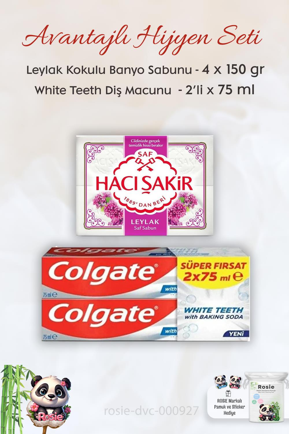 Colgate Baking Soda 2 x 75 ml,   H. Şakir Leylak Kokulu Banyo Sabunu 4 x 150 gr ve ROSIE