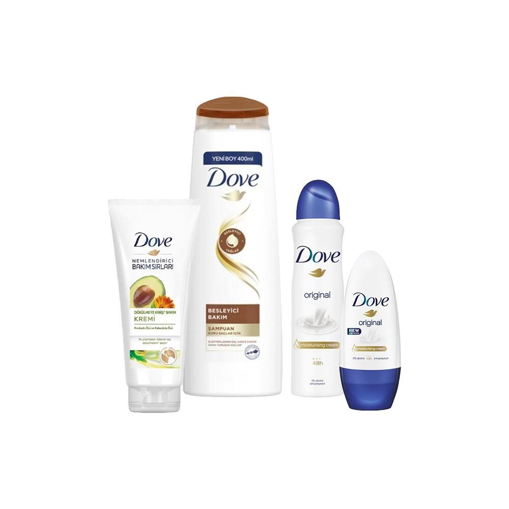 Dove Besleyici Bakım Şampuan, Nemlendirici Saç Kremi, Original Roll-On ve Sprey Deodorant