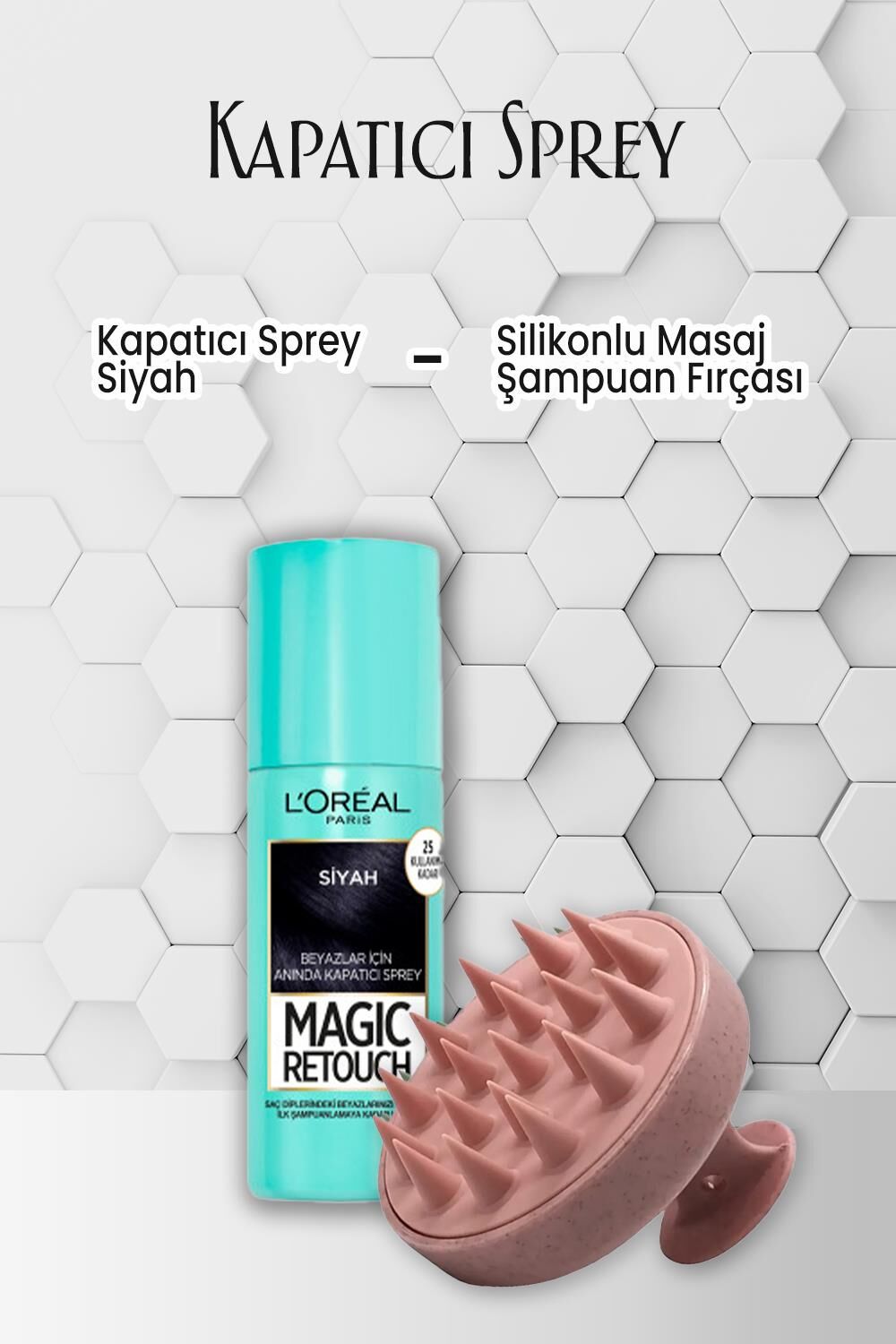 Loreal Paris Sprey Kapatıcı Siyah 75 ml ve Şampuan Fırçası Pembe
