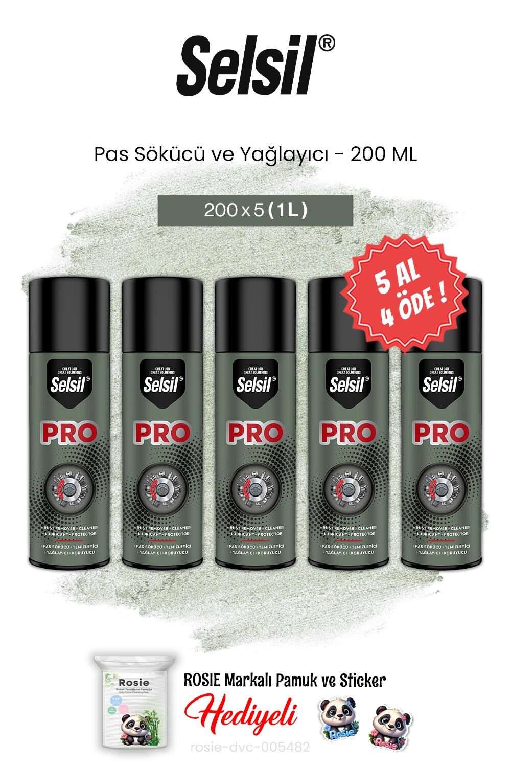 Selsil 5 AL 4 ÖDE Pas Sökücü ve Yağlayıcı 200 ML ve rosie pamuk