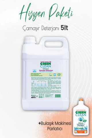 Green Clean Bitkisel Çamaşır Deterjanı Lavanta 5 lt ve Bulaşık Makinesi Parlatıcı Portakal 500 ml