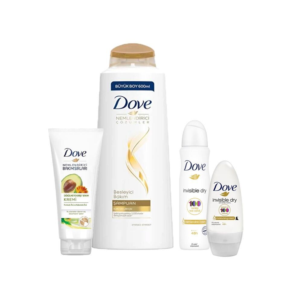 Dove Nemlendirici Şampuan ve Saç Kremi, Invisible Dry Roll-On ve Sprey Deodorant