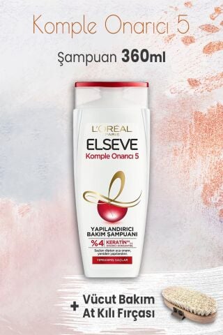 Elseve Komple Onarıcı 5 Şampuan 360 ml ve Vücut Bakım At Kılı Fırçası