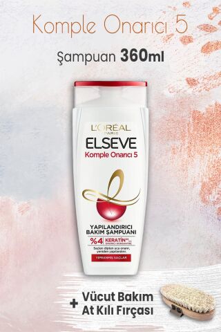 Elseve Komple Onarıcı 5 Şampuan 360 ml ve Vücut Bakım At Kılı Fırçası