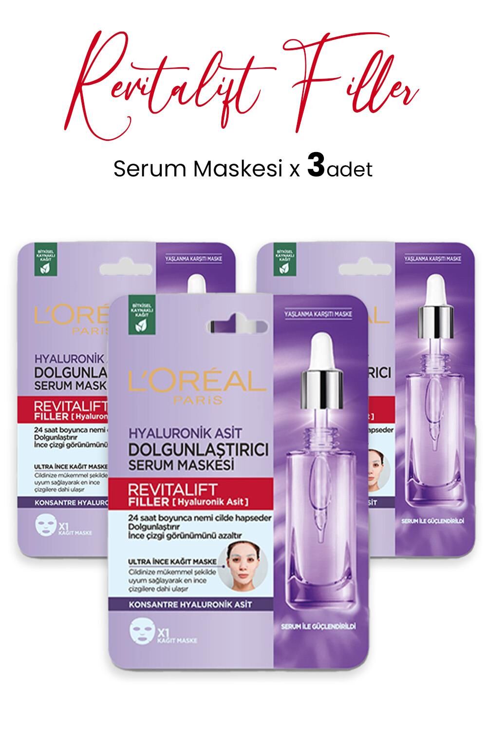 Loreal Paris Revitalift Filler Dolgunlaştırıcı Serum Maskesi 28 gr x 3 Adet