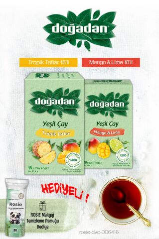 Doğadan Tropik Tatlar ve Yeşil Çay Mango Lime Poşet Çay ve Rosie Hediyeli