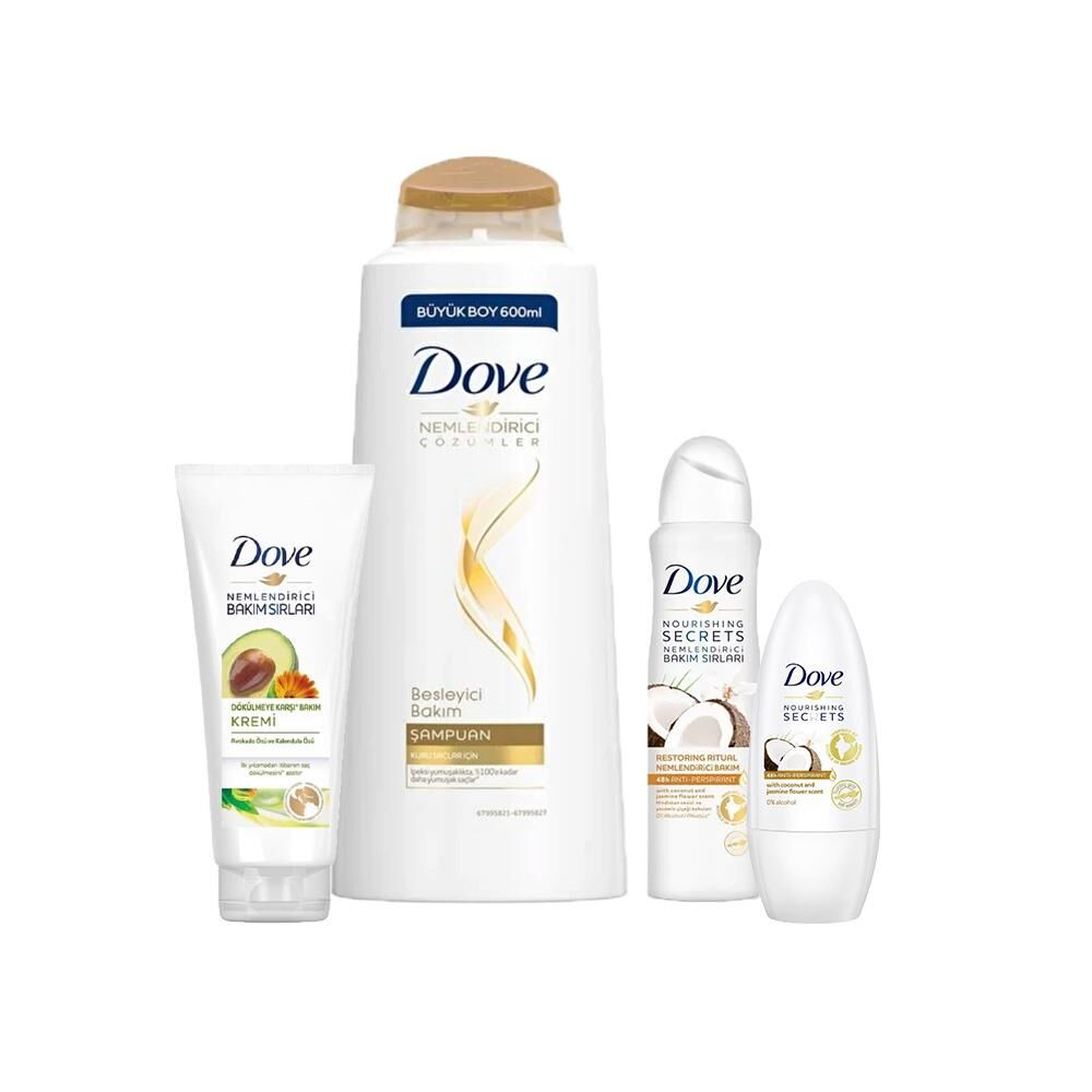 Dove Nemlendirici Şampuan ve Saç Kremi, Hindistan Cevizi Roll-On ve Sprey Deodorant