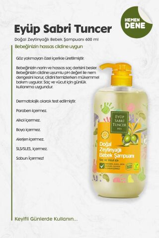 Eyüp Sabri Tuncer Doğal Zeytinyağlı Bebek Şampuanı 600 ml