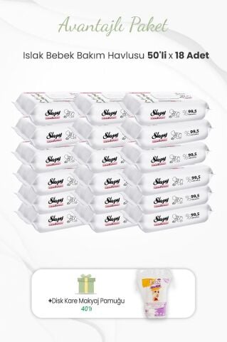Sleepy 50'li Yenidoğan Bebek Bakım Havlusu x 18 Adet ve Makyaj Pamuğu 40'lı