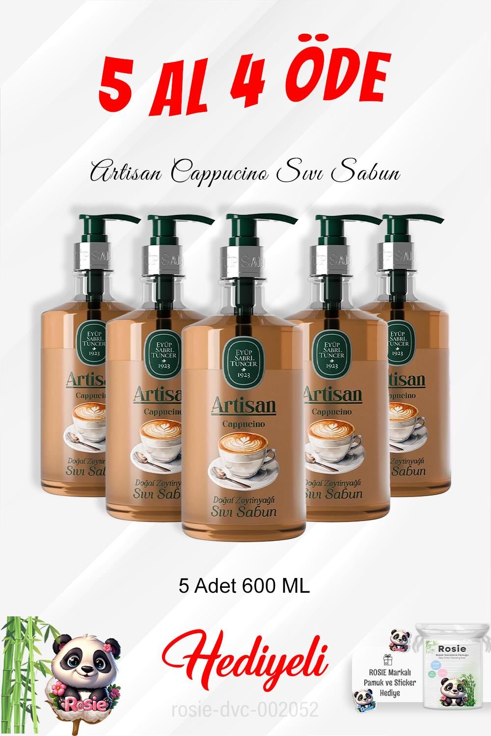 Artisan Cappucino Sıvı Sabun 600 ML 5 Al 4 Öde ve Rosie Pamuk