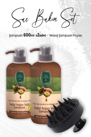 Eyüp Sabri Tuncer Doğal Argan Şampuan 600 ml x 2 Adet ve Masaj Şampuan Fırçası Siyah