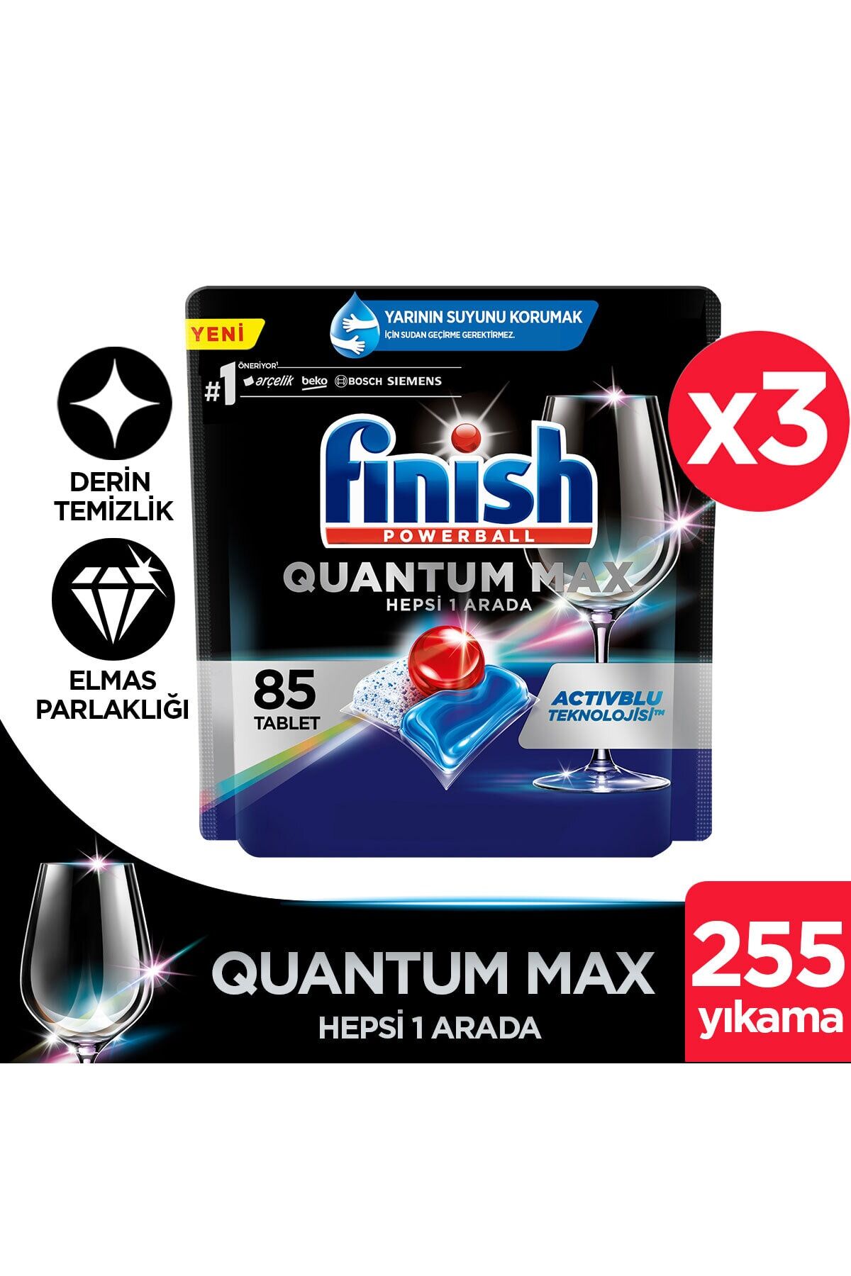 Finish Quantum Max Bulaşık Makinesi Deterjanı Tableti / Kapsülü 85 Yıkama x 3