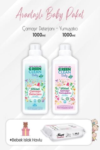Green Clean Baby Deterjan, Yumuşatıcı 1 lt ve Yenidoğan Devam 50'li