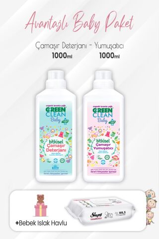 Green Clean Baby Deterjan, Yumuşatıcı 1 lt ve Yenidoğan Devam 50'li