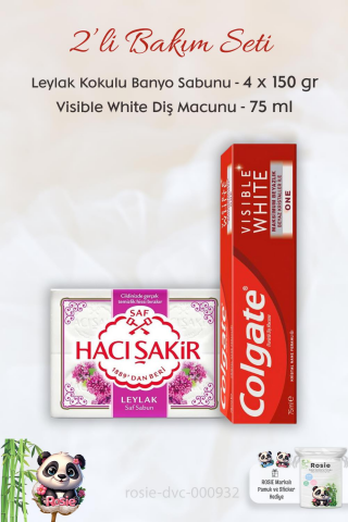 Colgate Visible White Diş Macunu 75 ml,  H. Şakir Leylak Kokulu Banyo Sabunu 4 x 150 gr ve ROSIE