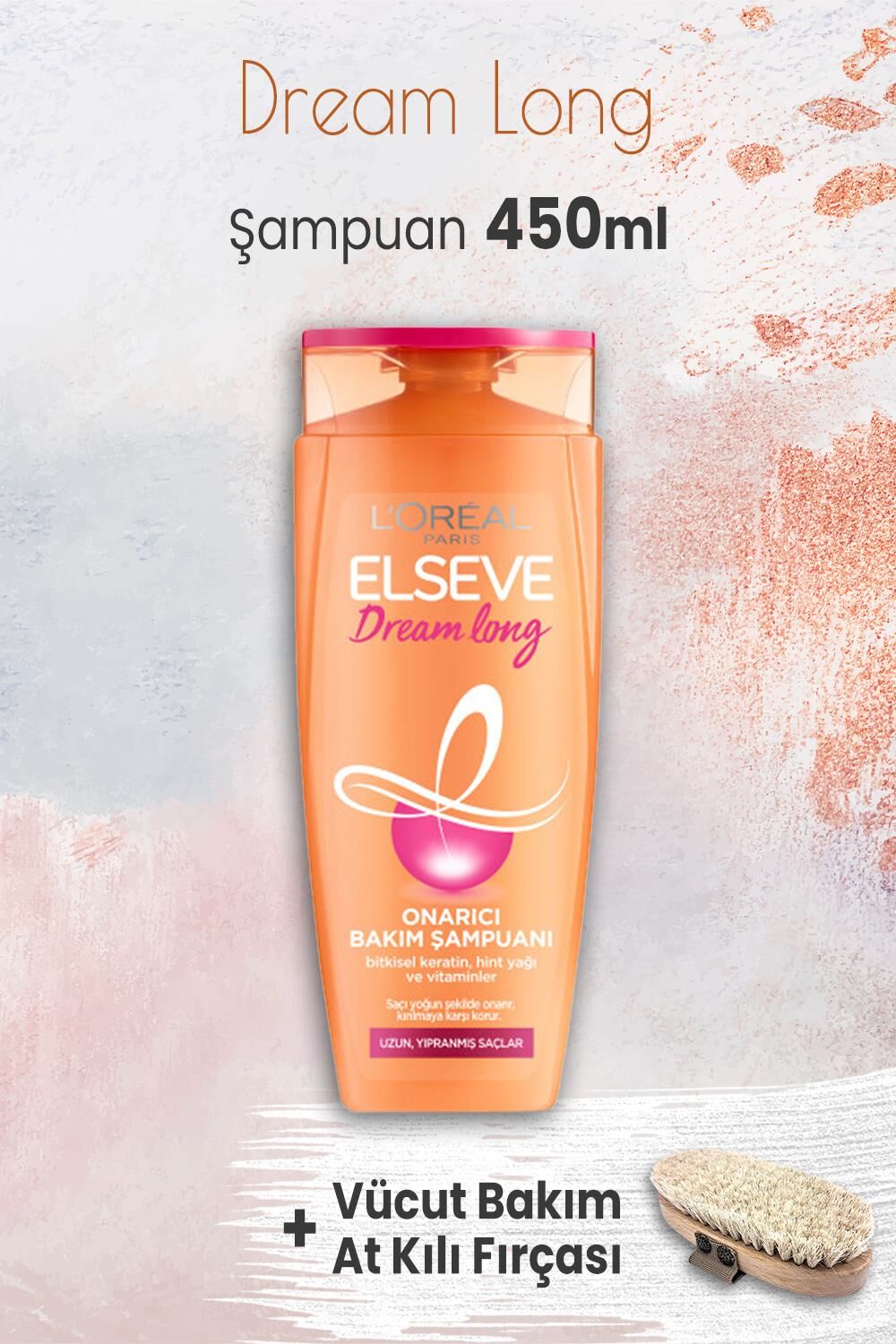 Elseve Dream Long Onarıcı Şampuan 450 ml ve Vücut Bakım At Kılı Fırçası