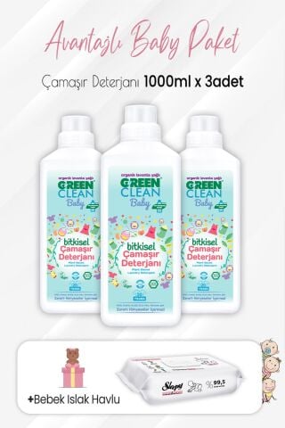 Green Clean Baby Deterjan 1 lt x 3 Adet ve Yenidoğan Devam 50'li