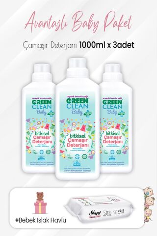Green Clean Baby Deterjan 1 lt x 3 Adet ve Yenidoğan Devam 50'li
