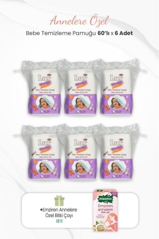 Lux 6'lı Kare Bebe Temizleme Pamuğu ve Emziren Annelere Özel Bitki Çayı