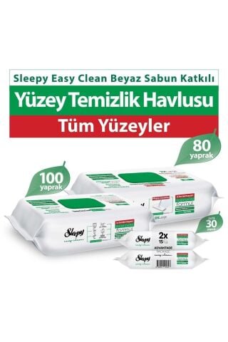 Sleepy Easy Clean Beyaz Sabun Katkılı Mopa Uyumlu Yüzey Temizlik Havlusu 80 Yaprak
