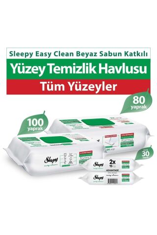 Sleepy Easy Clean Beyaz Sabun Katkılı Mopa Uyumlu Yüzey Temizlik Havlusu 80 Yaprak