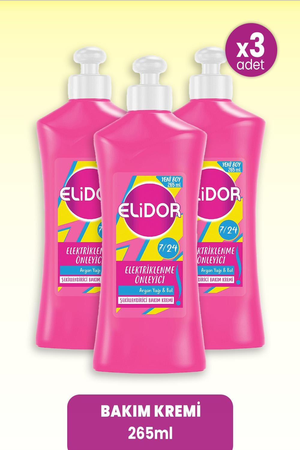 Elidor Bakım Kremi Elektriklenme Önleyici Argan Yağı & Bal 265 ml x 3 Adet