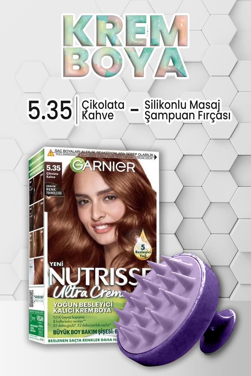 Garnier Nutrisse Yoğun Besleyici Krem Saç Boyası 5.35 Çikolata Kahve ve Şampuan Fırçası Mor