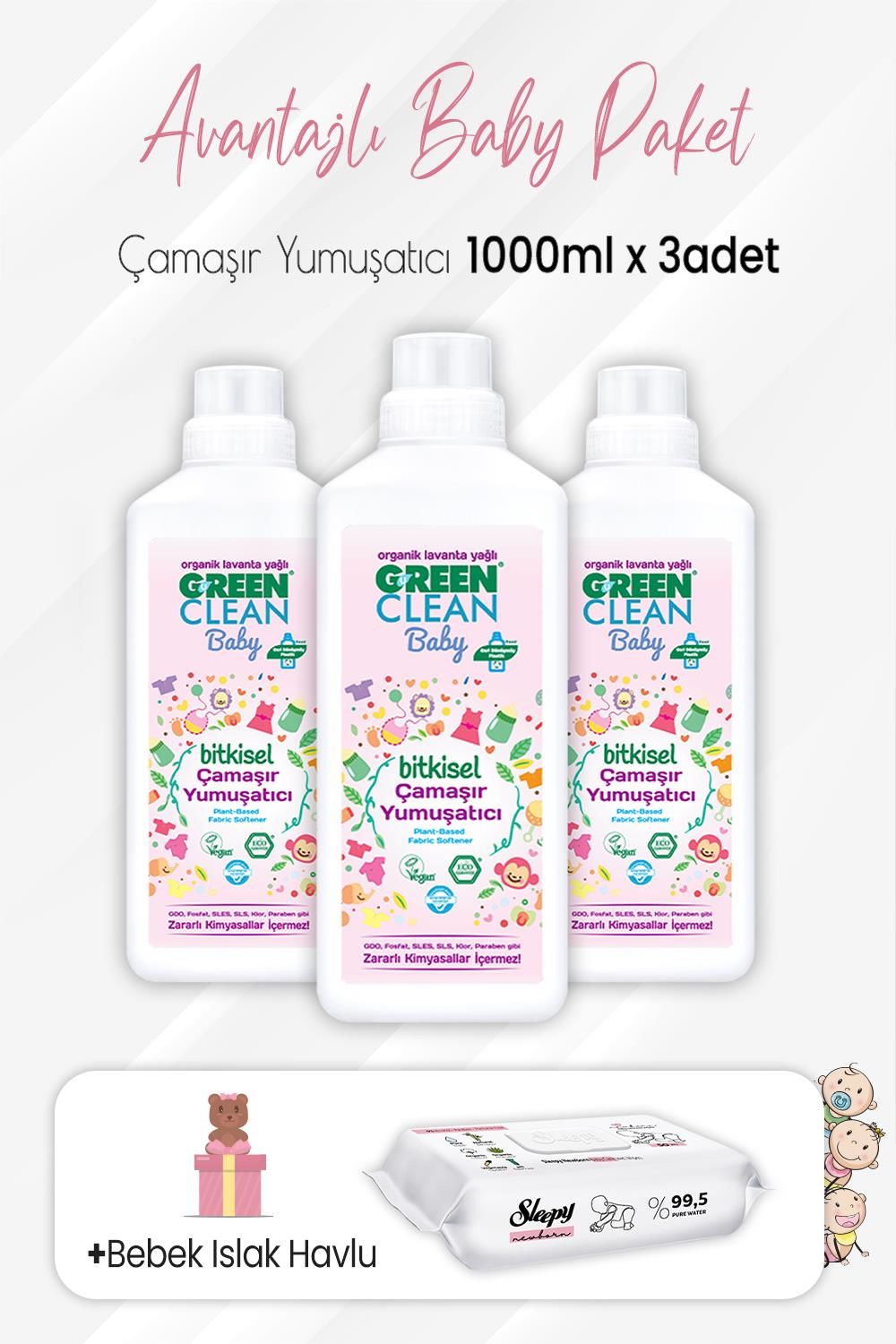 Green Clean Baby Yumuşatıcı 1 lt x 3 Adet ve Yenidoğan Devam 50'li