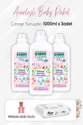 Green Clean Baby Yumuşatıcı 1 lt x 3 Adet ve Yenidoğan Devam 50'li