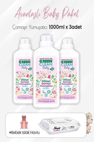 Green Clean Baby Yumuşatıcı 1 lt x 3 Adet ve Yenidoğan Devam 50'li