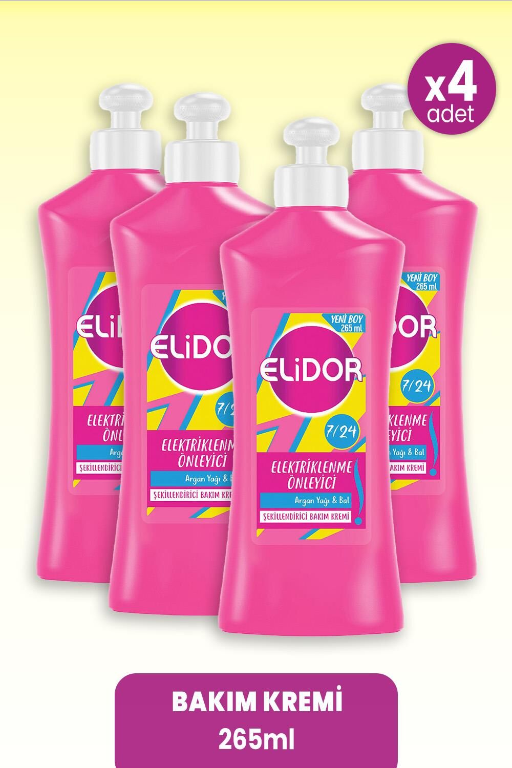 Elidor Bakım Kremi Elektriklenme Önleyici Argan Yağı & Bal 265 ml x 4 Adet