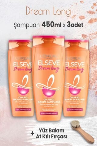 Elseve Dream Long Onarıcı Şampuan 450 ml x 3 Adet ve Yüz Bakım At Kılı Fırçası