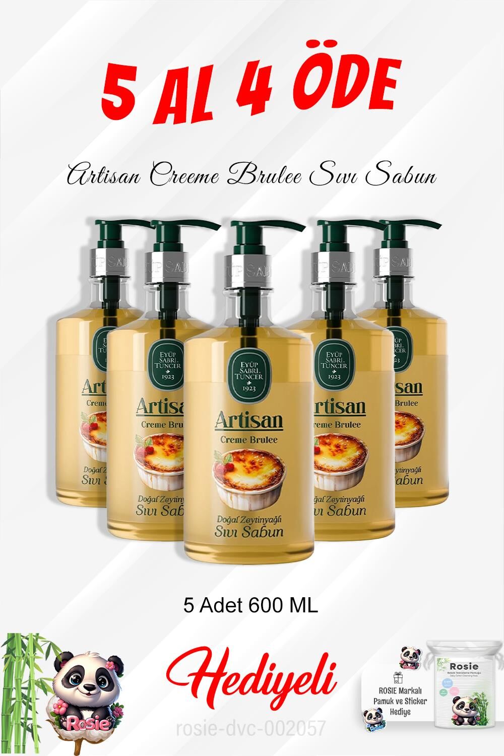 Creme Brulee Artisan Sıvı Sabun 600 ML 5 Al 4 Öde ve Rosie Pamuk