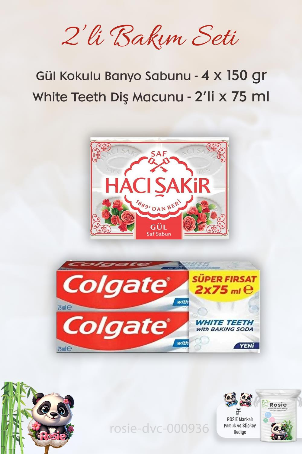 Colgate Baking Soda 2 x 75 ml,  H. Şakir Gül Kokulu Banyo Sabunu 4 x 150 gr ve ROSIE