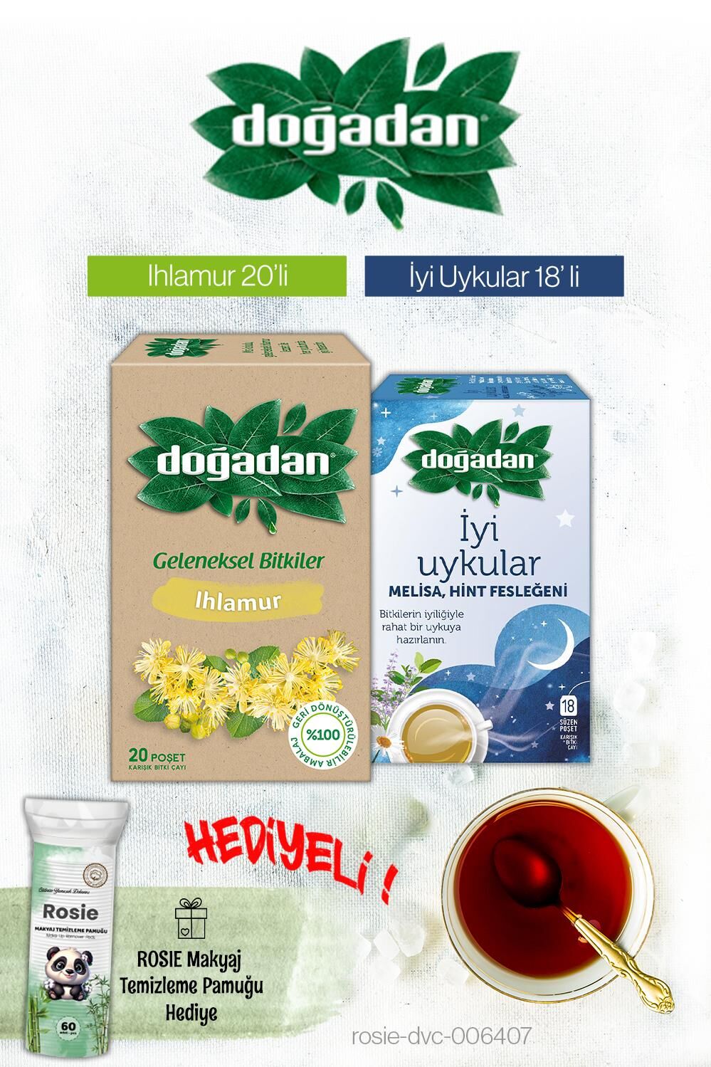 Doğadan Melisa Ve Hint Fesleğeni ve Ihlamur Poşet Çay ve Rosie Hediyeli