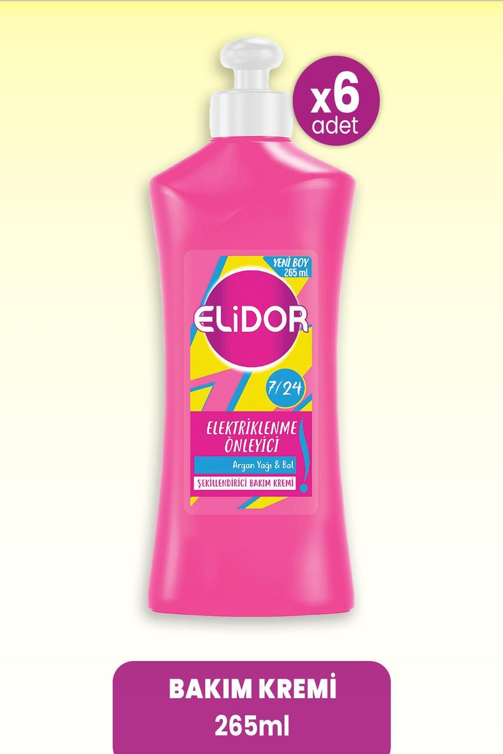 Elidor Bakım Kremi Elektriklenme Önleyici Argan Yağı & Bal 265 ml x 6 Adet
