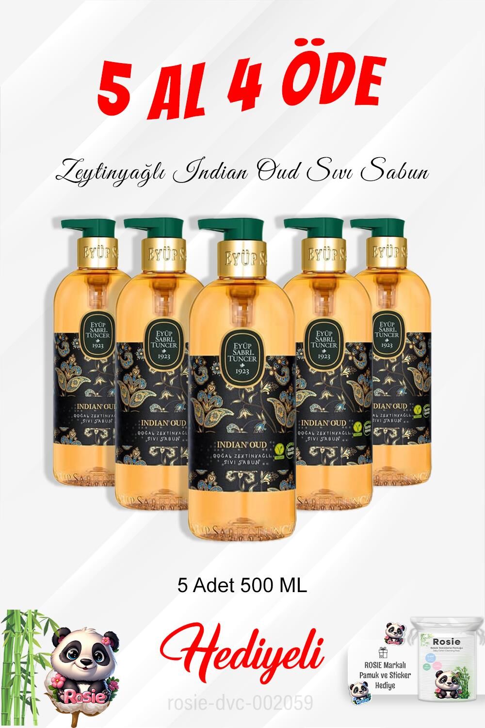 Indian Oud Sıvı Sabun 500 ML 5 Al 4 Öde ve Rosie Pamuk