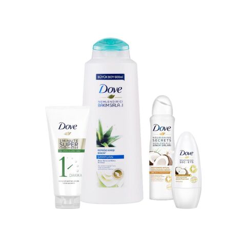 Dove Kepek Karşıtı Şampuan, Saç Dökülmesine Karşı Saç Kremi, Hindistan Cevizi Roll-On ve Sprey Deodorant
