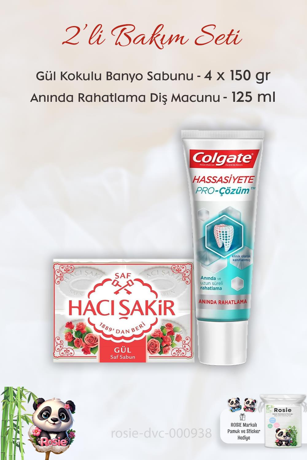 Colgate Hassasiyete Çözüm  Diş Macunu 75 ml,  H. Şakir Gül Kokulu Banyo Sabunu 4'lü x 150 gr ve ROSIE