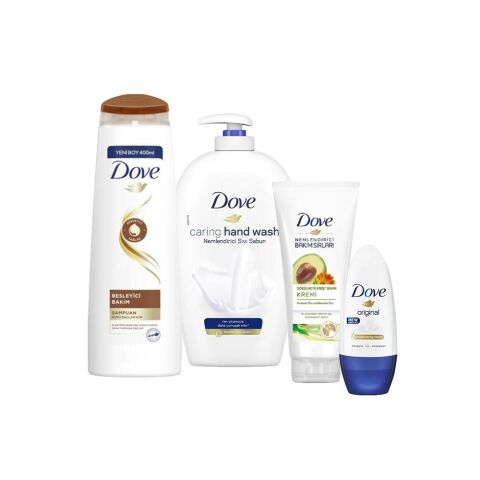 Dove Nemlendirici Sıvı Sabun, Saç Kremi, Besleyici Bakım Şampuan ve Original Roll-on