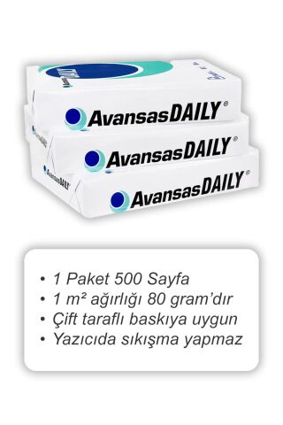 Düvenci Toptan Avansas Daily A4 Fotokopi Kağıdı 80 g. 500 Sayfa