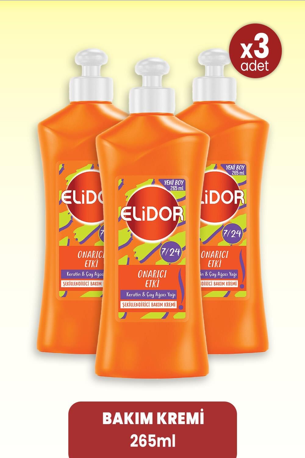 Elidor Bakım Kremi Onarıcı Etki Keratin & Çay Ağacı Yağı 265 ml x 3 Adet