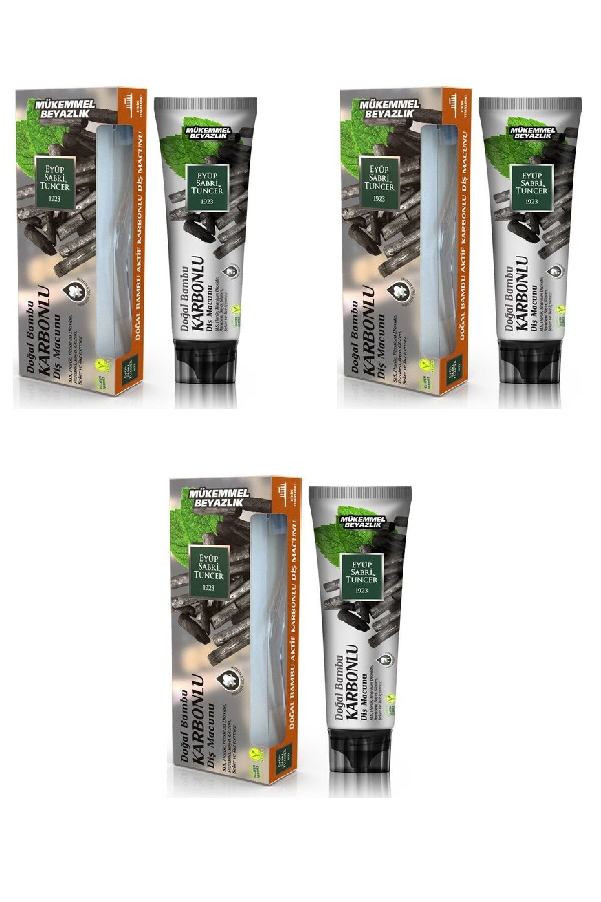 Eyüp Sabri Tuncer Doğal Aktif Bambu Karbonlu Diş Macunu 75 ml + Diş Fırçası Hediyeli X 3 Adet